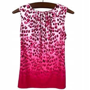 Calvin Klein Sleeveless Pink Leopard Pleated Blouse Size L Lightweight Chic